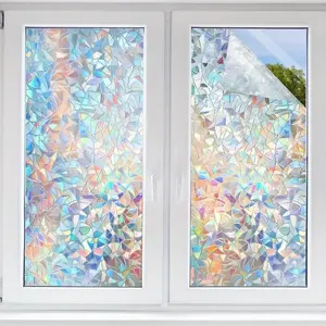 Rainbow Window Privacy Film Decorative Sticker, Vibrant Geometric Vinyl Window Cover, Reusable Removable Non-Adhesive Static Cling, Home Bathroom Decoration