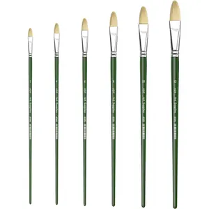 Filbert Artist Paint Brush 6 Piece Set Medium Stiff Hog Bristle Extra Long Handle #2#4#6#8#10#12 Suitable for Acrylic Oil Watercolor