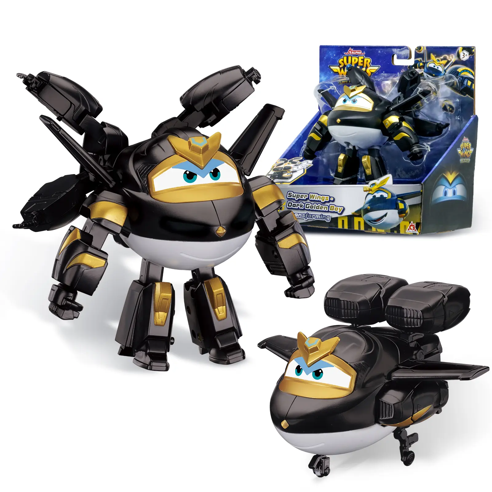 Super Wings Transformable Toys, 5 in Dark Golden Boy Airplane Robot Toy | 2 in 1 Mode, Rescue Bots Action Figure, Season 10, For Ages 3-6