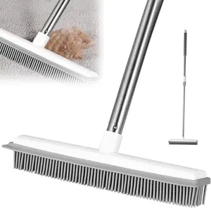 Magic 2-in-1 Rubber Broom with Squeegee – Adjustable Long Handle, Pet Hair & Water Cleaner, Multipurpose Floor Sweeper for Hardwood, Tile, Carpet, Car & Home, Easy Rinse & Reuse