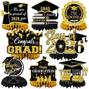 8 count Graduation Decorations 2026, Graduation Centerpieces for Tables Black  Graduation Decorations Class of 2026 Congrats Party Supplies Honeycomb Centerpieces Indoor Outdoor