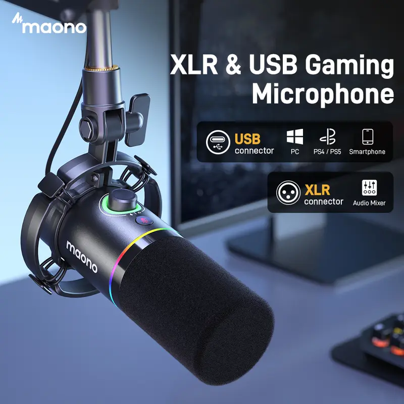 Maono PD200X Dynamic Gaming Mic Boom Arm USB XLR. Desktop Microphone for Streamers, Gamers, Podcasters. One-Click Mute, AI Noise Reduction. Multi-Device Compatible with PC, PS5, PS4, Smartphone & Audio Interface for Streaming Setup.