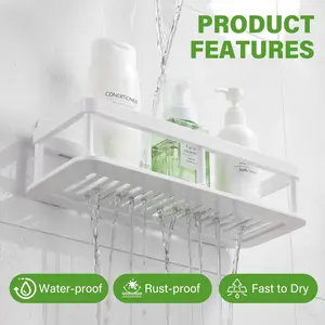 Self-Adhesive Bathroom Shelves, Drill-Free Shower Caddy with Hook, 2 Pack Black Wall Storage Basket for Shower & Home