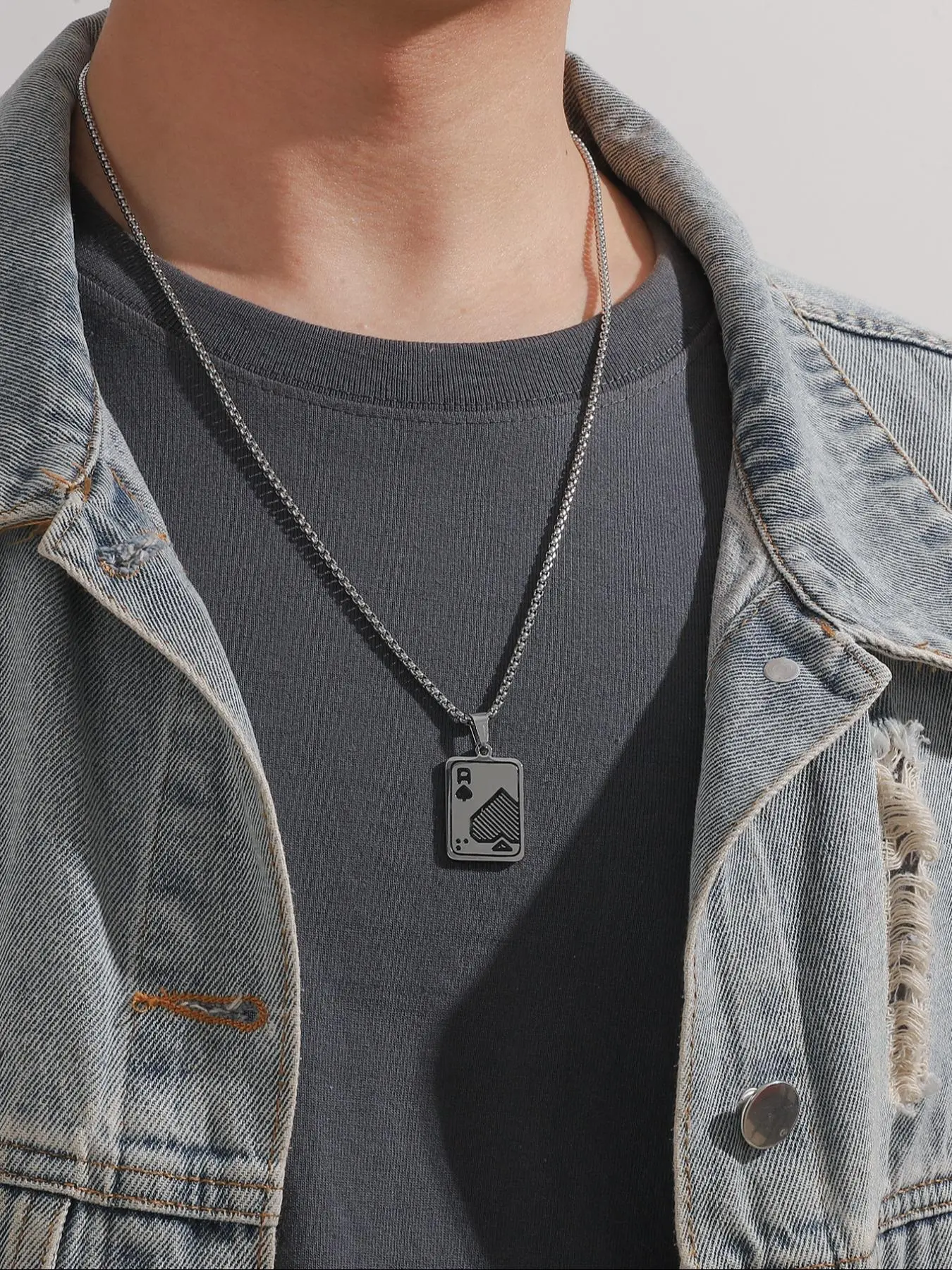 Men's Street Style Poker Design Pendant Necklace, 1 Piece Casual Trendy Stainless Steel Chain Pendant Necklace for Daily Decoration As Holiday Gift, without Box Casual Trendy Jewelry