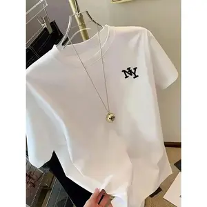 Women'S Basic Minimalist Letter Print Crew Neck Short Sleeve T-Shirt - Casual, Versatile, and Fashionable for Spring/Summer/Fall Womenswear Tshirt graphic tees women Top Cotton Crewneck Shortsleeve Fabric Streetwear Fitted shirts  women fall style gift Sl