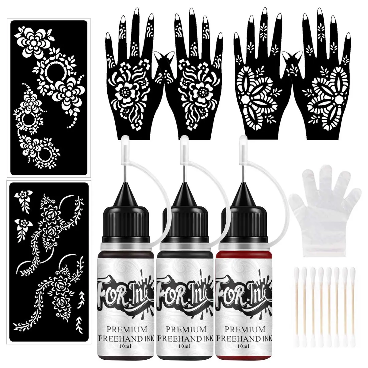 DIY Tattoo Freehand Ink Semi Permanent Set, 1 Set Cosmetic Long-lasting Waterproof Body Temporary Tattoo Ink & Reusable Stencils & Tool Accessories, Tattoo Inks Set, Body Art Kit for Parties & Trends, Halloween, Tattoo Supplies