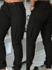 New Autumn Winter High-Waist Slimming Women's Casual Fashion Military Pants, Long Cargo Trousers for Ladies