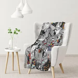 Christmas Halloween Horror Cartoon Movie Flannel Throw Blanket Spooky Merry Xmas Soft Cozy Blankets for Travel Bedroom Living Room Home Couch Office Car Birthday Thanksgiving Valentines Day Gift  for Adults Men Women Boys Girls