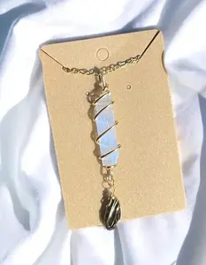 Selenite and Tourmaline Protection Necklace, Wire Wrapped Crystal Protection Necklace, Selenite Tourmaline Jewelry, Double Crystal Necklace, Multistone necklace, best crystals for protection, wire wrapped jewelry, selenite, tourmaline