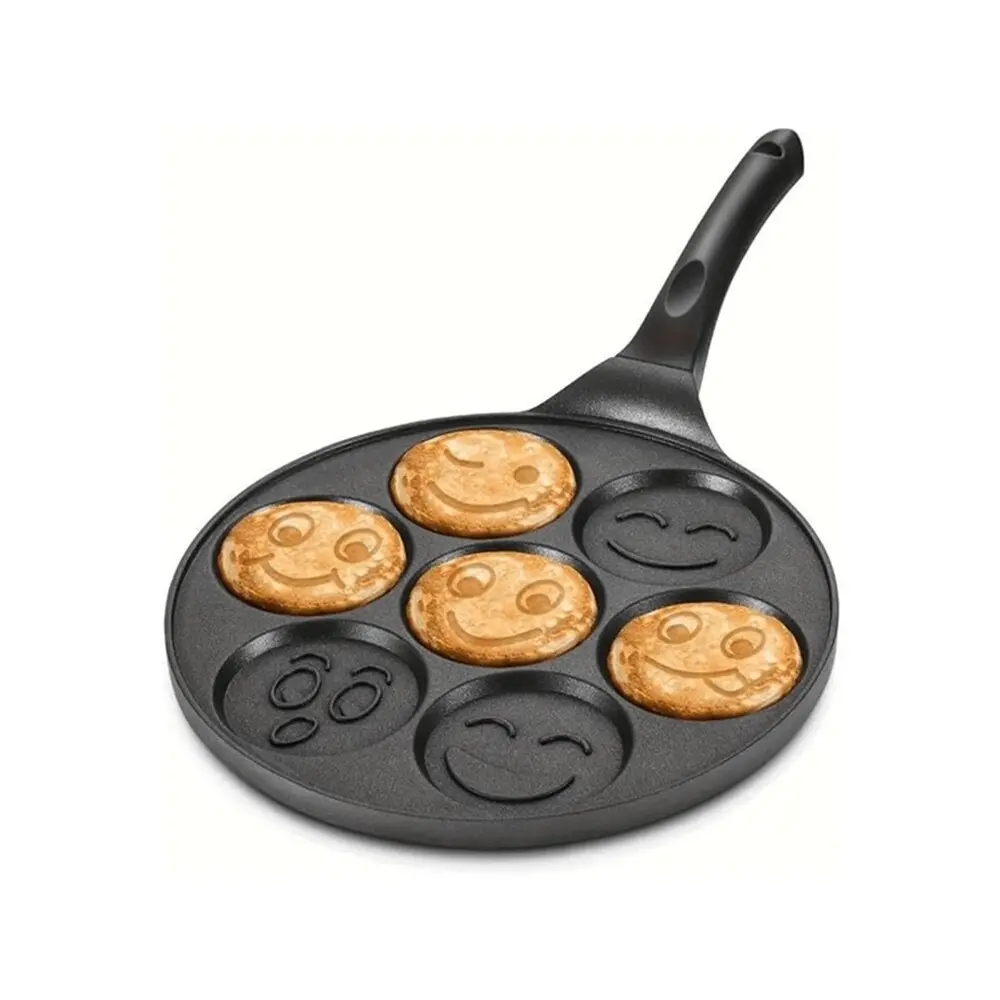AZAFTERGLOW 7-Hole Nonstick Pancake Pan with Removable Handle - Heavy Duty Aluminum Breakfast Pan, Heat Resistant to 450 F, Nonstick Surface for Pancakes, Thin Dumplings, Eggs - Fun Kitchen Gift for Kids and Adults, Cooking Essential, Fun Design, Easy