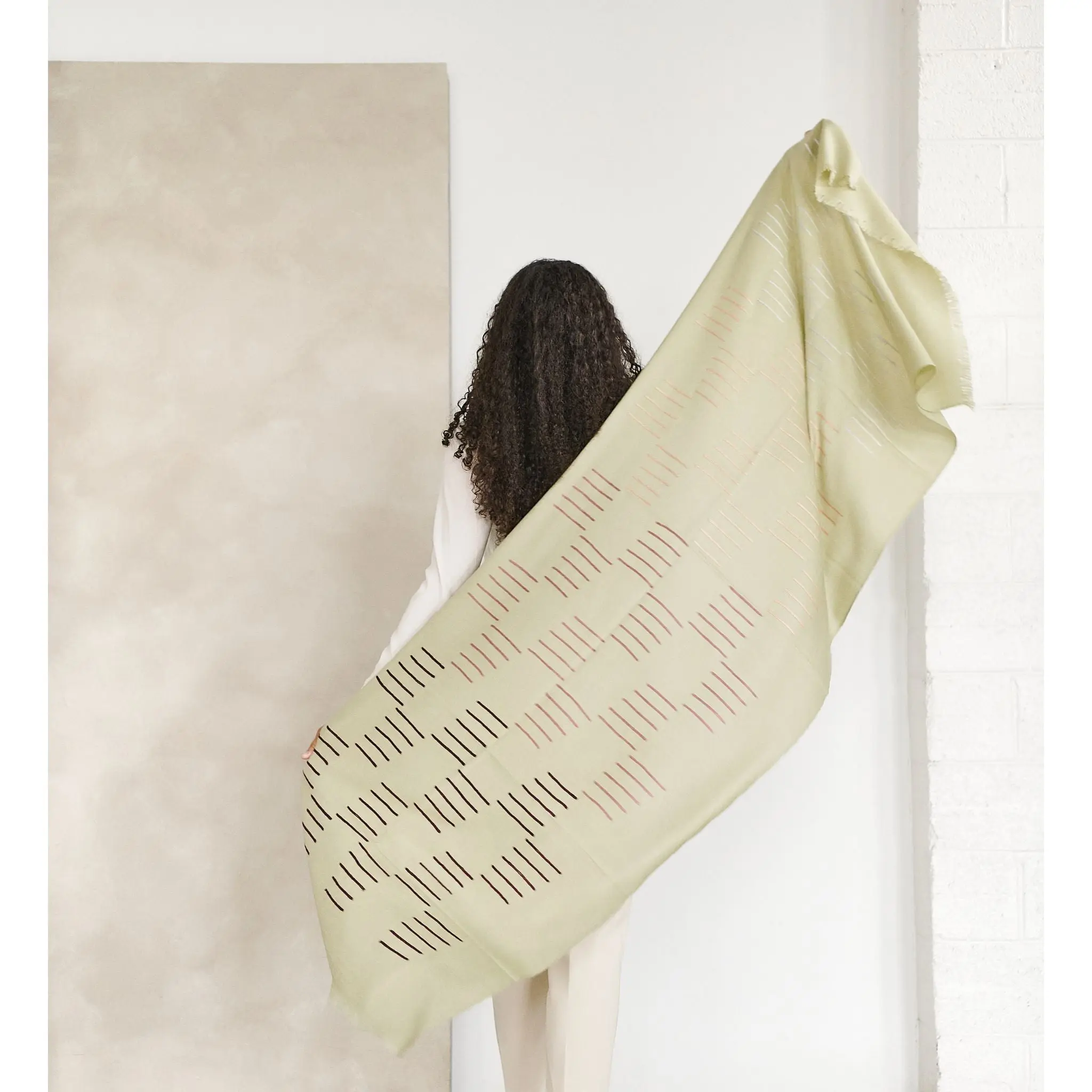 Sea Salt Pastel Green Hand Woven Hand Embroidered Silk Merino Classic Scarf