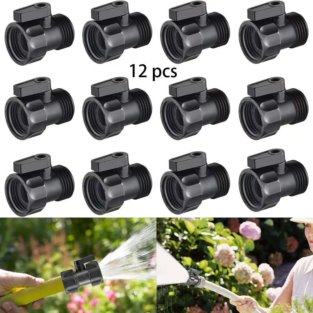 12 PCS 3/4'' Plastic Garden Hose Shut Off Valve,Water Shut-Off Ball Valve Thread Connector Coupling for Telescopic Water Pipe Water Gun Valve Control, Watering System, Garden Irrigation System