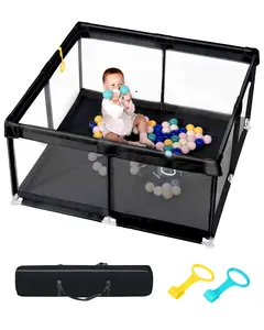 Dearlomum 50"x50"/71"x59" Extra Large Baby Playpen for Babies & Toddlers Safe Activity Center with Soft Play Fence Indoor Safety Yard Easy to Assemble Clean Nonremovable Waterproof Thick Mat  Black/Gray