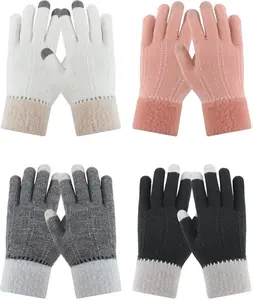 4 Pairs Winter Gloves for Women Cold Weather, Womens Warm Fleece Lined Knit Gloves Winter Touchscreen Texting Gloves