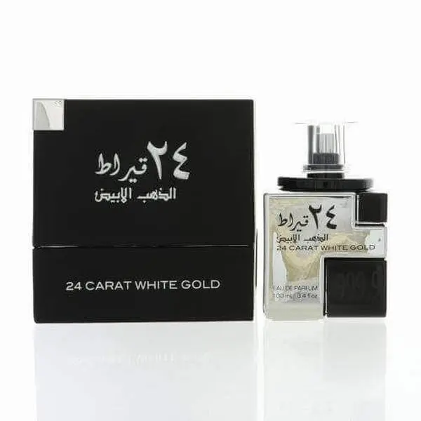 Lattafa 24 Carat White Gold EDP, Unisex Arabian Perfume, Aromatic Citrus and Earthy Woody Fragrance with Lavender Notes, 3.4 fl oz, Aromatic Fragrance, Citrus Woody Fragrance