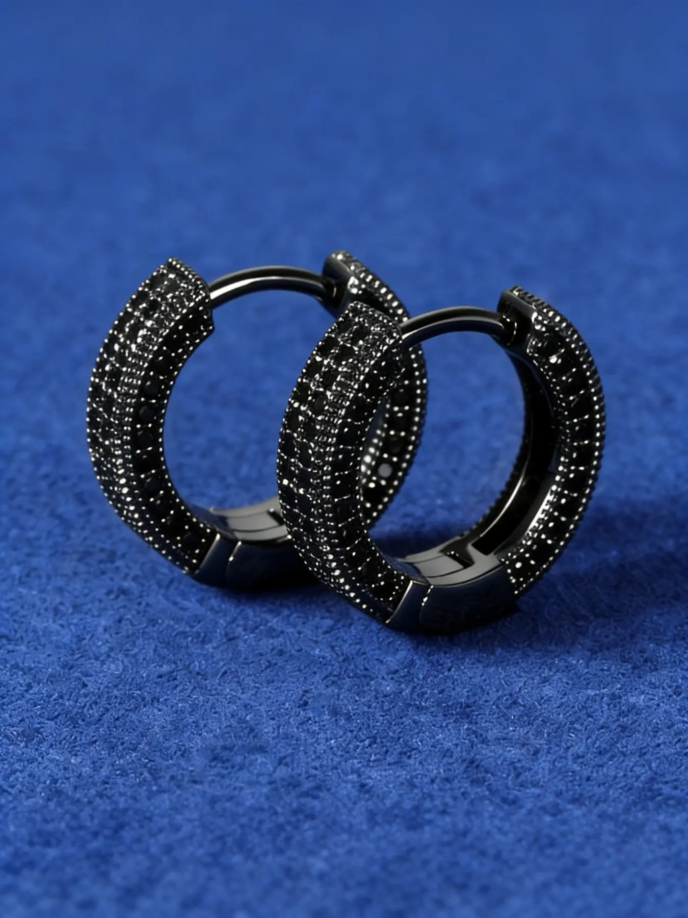 Men's Black Hoop Earrings - Sleek Modern Design with Sparkling Crystals, Durable Metal, Versatile for Casual & Formal Wear, Trendy Earrings, Fashionable Earrings, Fashion Statement, Contemporary Jewelry, Polished Finish, Statement Piece