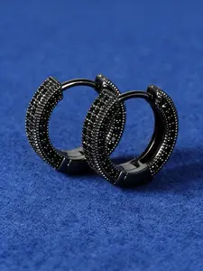 Men's Black Hoop Earrings - Sleek Modern Design with Sparkling Crystals, High-Quality Durable Metal, Versatile for Casual & Formal Wear, Trendy Earrings, Fashion Statement, Contemporary Jewelry, Polished Finish, Statement Piece, Stylish Men