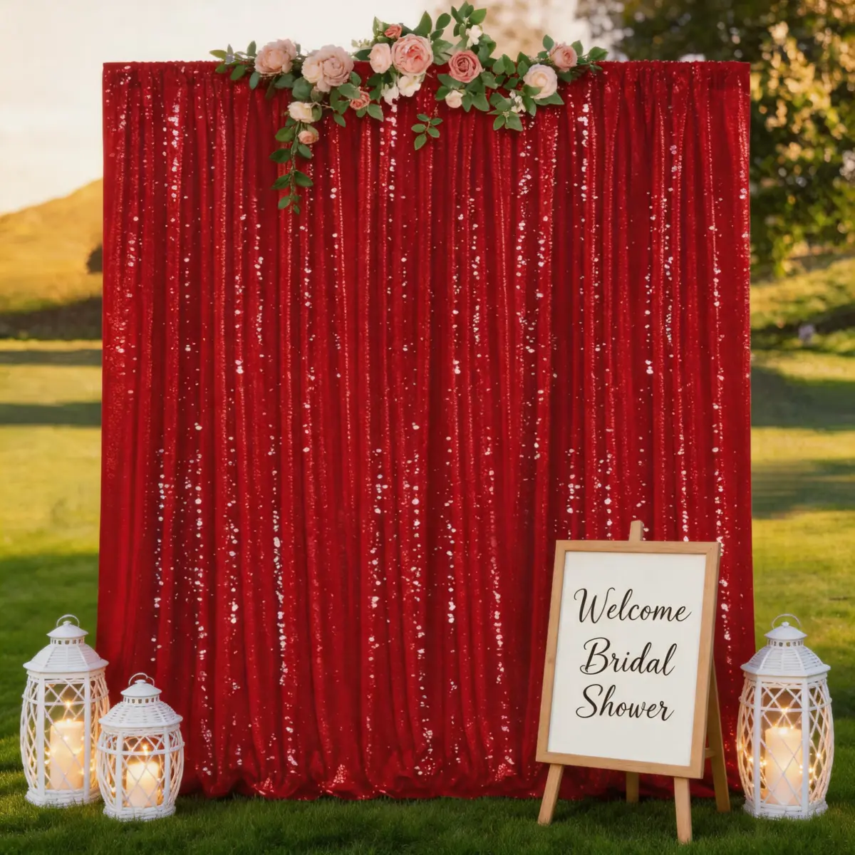 8ft x 8ft Red Sequin Shiny Round Backdrop Curtain - Festive Decoration Banners for Wedding, Christmas, Party Photography Drapes