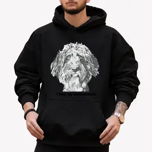 Men's Long Sleeve Hoodie with Aussie Doodle Graphic – Heavyweight Black & White Casual Wear, Perfect Gift for Dog Lovers, Available S-XXXL