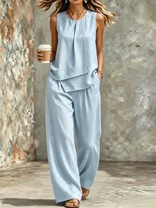 New Women's Fashion Casual Stylish Two-Piece Set, Comfortable Fabric, Perfect for Daily Wear, Everyday Outfit, Trendy Ladies Basic Clothing Set