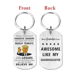 Mataly Funny Grandpa Gifts 2025 - Best Grandpa Gifts from Grandkids, Grandfather Keychain Grandpa Birthday Gifts, Funny Trump Stainless Steel Keychain