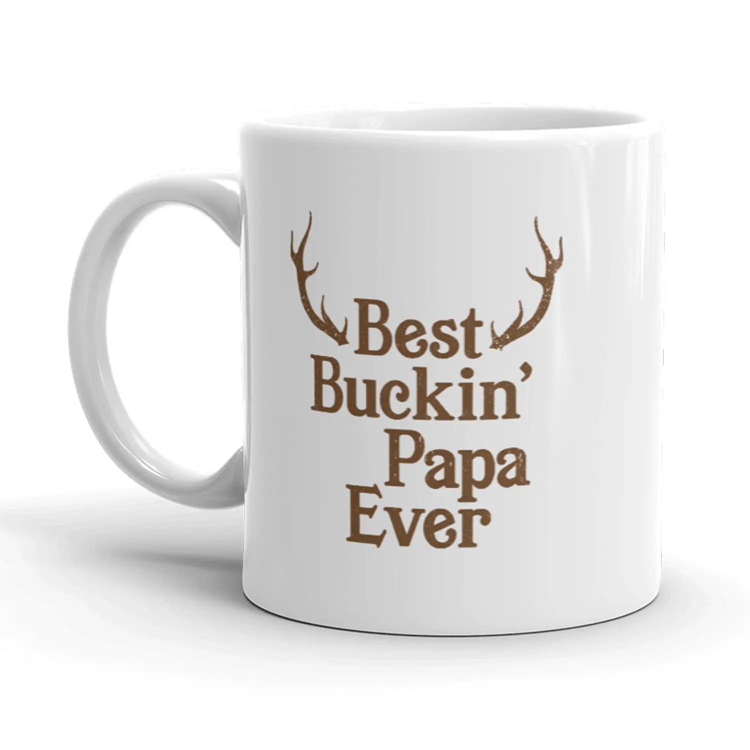 CRAZY DOG T-SHIRTS 11oz Single Ceramic Printed Mug - Reusable, Washable Kitchenware Drinkware for Coffee, Tea - Funny Buckin Papa Hunter Dad Fathers Day Graphic Tees Themed Gift Cup