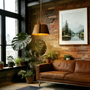 Tribesigns 12" Gold Pendant, 1-Light Industrial Pendant Lights with Adjustable Height, E12 Base Metal Drum Chandelier for Dining Room, Island Lights for Kitchen, Entryway, Living Room, Foyers