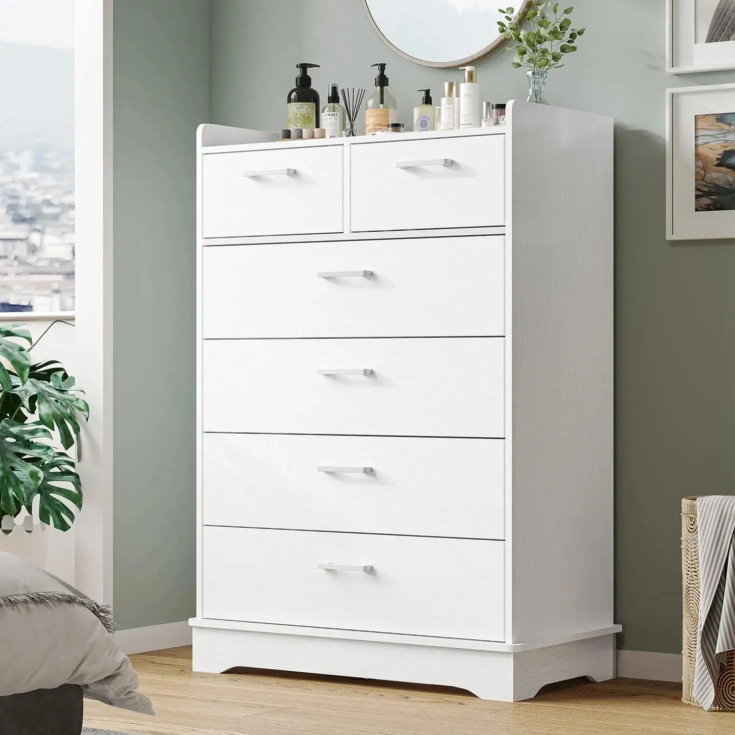 SIKAIC Tall 6 Drawer Dresser, White Vertical Chest of Drawers with Large Storage for Bedroom