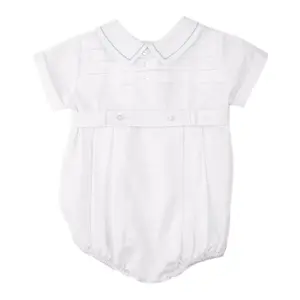 Preemie Boys Belted Creeper with horizontal Pleat