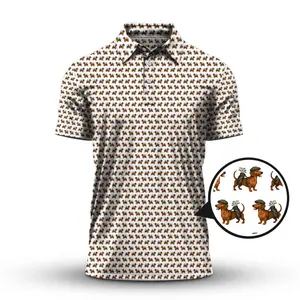Dachshund Pattern Golf Polo for Men - Funnt Crazy Dachshund Print Shirt, Premium White Polo