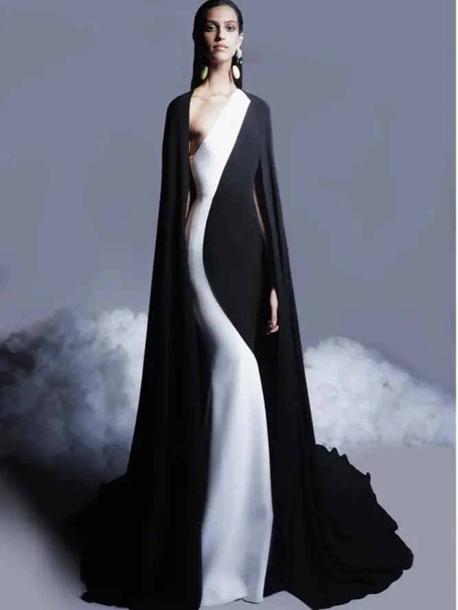 Georges Hobeika One Shoulder Crepe Gown with Cape