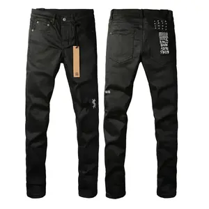New Fashion  KSUBI Cross Jeans Men Button Fly Black Distressed American Fashion High Streetwear Stretch Skinny Ripped Hole Jeans