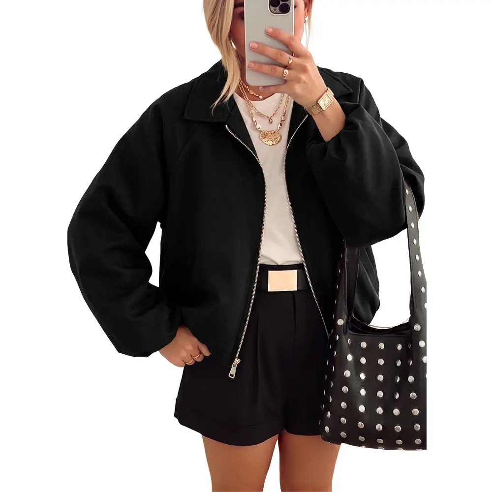 Dokotoo Jackets for Women Fall Fashion Casual Long Sleeve Zipper Up Jacket Loose Solid Winter Coats with Pockets