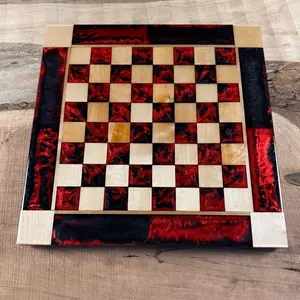 Red and Black Maple Wood Chess Board (INCLUDES PIECES)