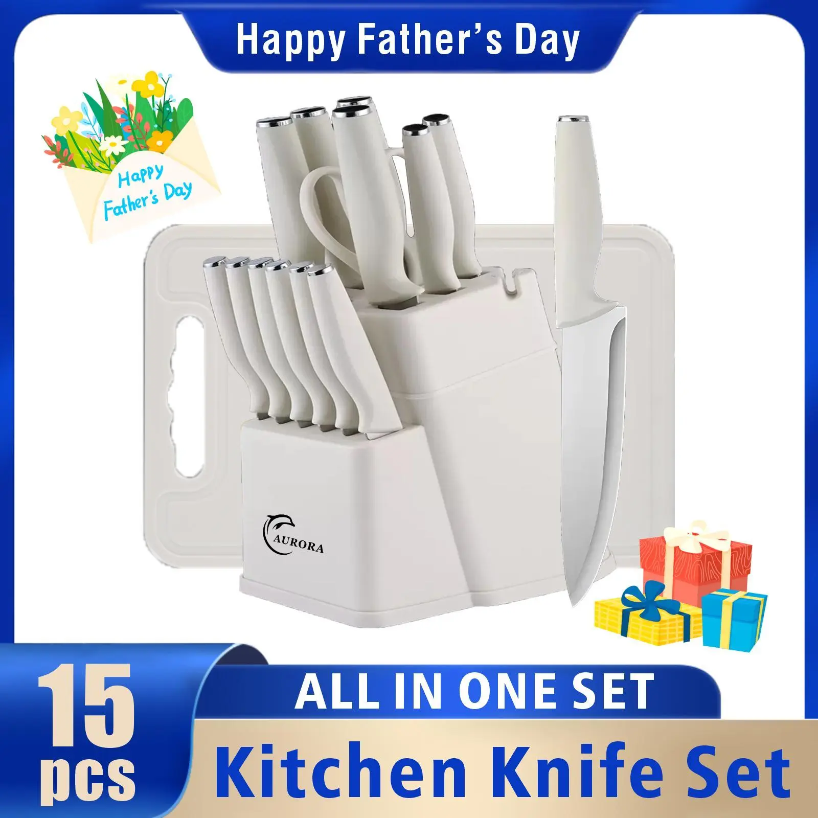 XBJ Thick Modern Stylish Girly Stainless Steel Knife Block Set - 15-Piece Set with Effortless Sharpening Tool, 6-Piece Silicone Utensils, Blush Pink Serrated Edge Knives, Storage Holder Organizer