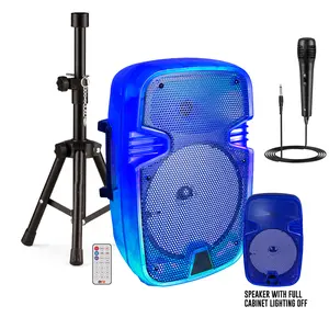 Portable Wireless Bluetooth Rechargeable 8" Speaker Blue TWS Stereo With Colorful Party Lights Microphone Stand FM Radio Remote Control