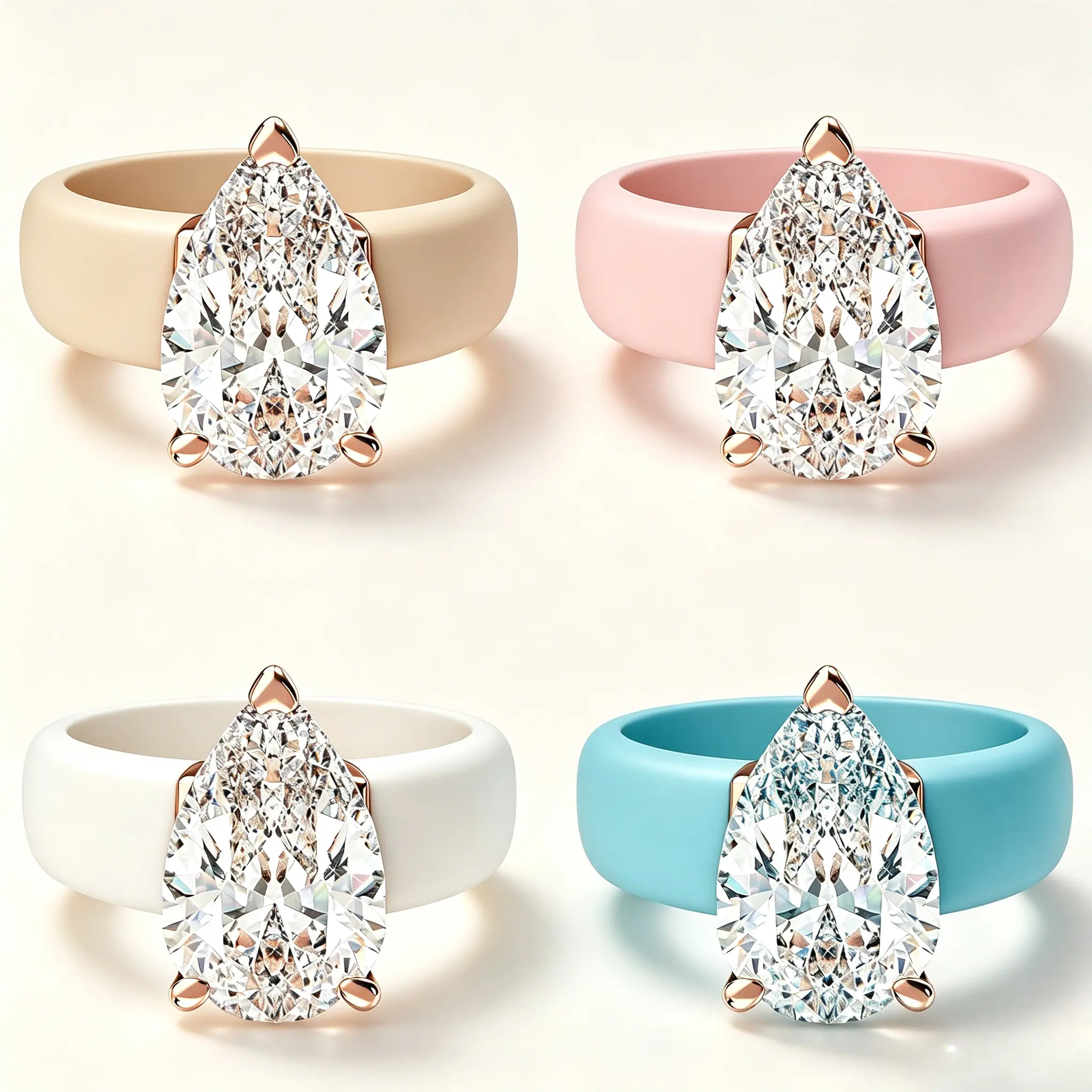 silicone wedding ring，pear shaped moissanite ring，silicone ring，rubber wedding band，stackable silicone ring