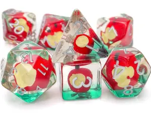 Apple Resin DnD Dice Set, 7-Piece Fruit Theme RPG Dice with Mini Apple Inside for D&D Players and RPG Fans