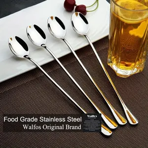 4pcs Ice Round Spoon Long Handle Ice Spoon Stainless Steel Spoon Ice Tip Spoon Coffee Spoon Honey Spoon Mixing Spoon Mug Spoon Spoons Set