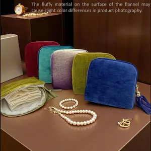 1pc Travel Jewelry Bag, Portable Storage Pouch, Storage Pocket, Velvet Exterior, Satin Lining, Tassel Zipper Design, Suitable for Rings, Bracelets, Necklaces, Tassel Bag, Christmas Gift Bag, Jewelry Holder Organizer