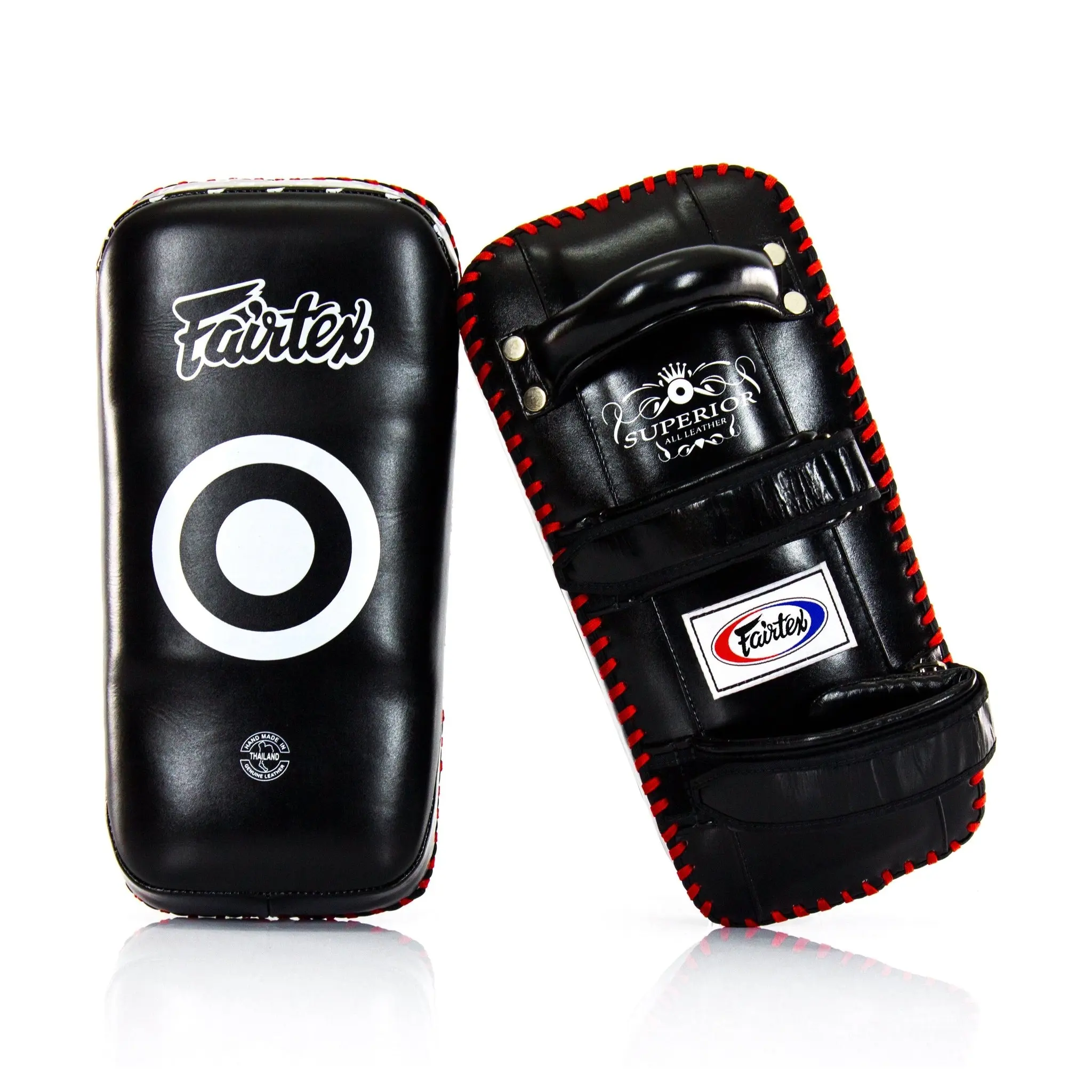 Fairtex KPLS2 Superior Curved Kick Pads, Professional Cowhide Leather for Muay Thai & Boxing Training, with Padded Straps & Forearm Support, Martial Arts, Muay Thai Training