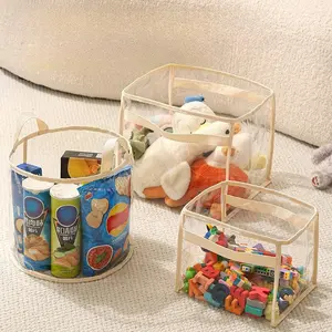 Large Capacity Transparent Storage Basket Multipurpose Basket Multi Functional Clothes Organizer with Handles for Home Organization