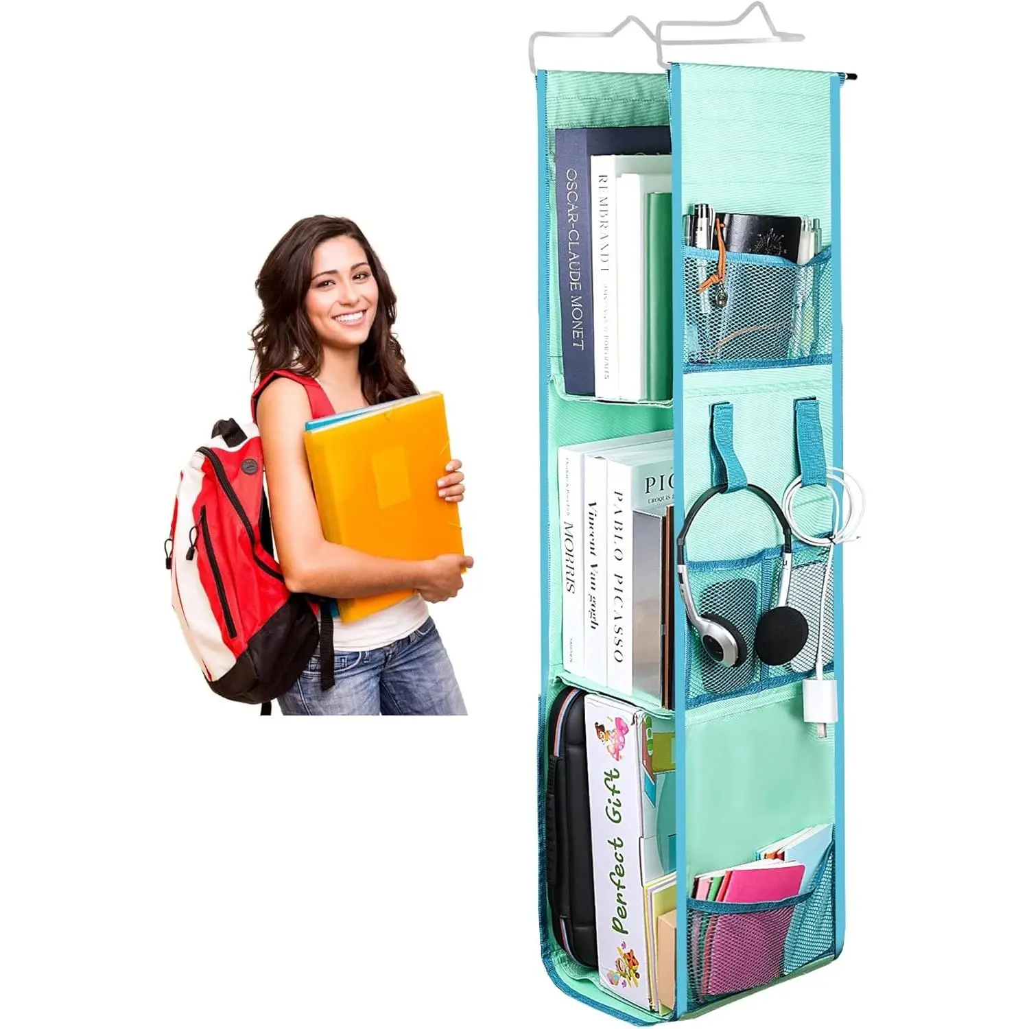 Cyan Durable Unibody Steel Frame Locker Organizer with Hooks, Shelf, Adjustable Storage for Full-Half Lockers, Ideal for School-Gym Home Organization Racks