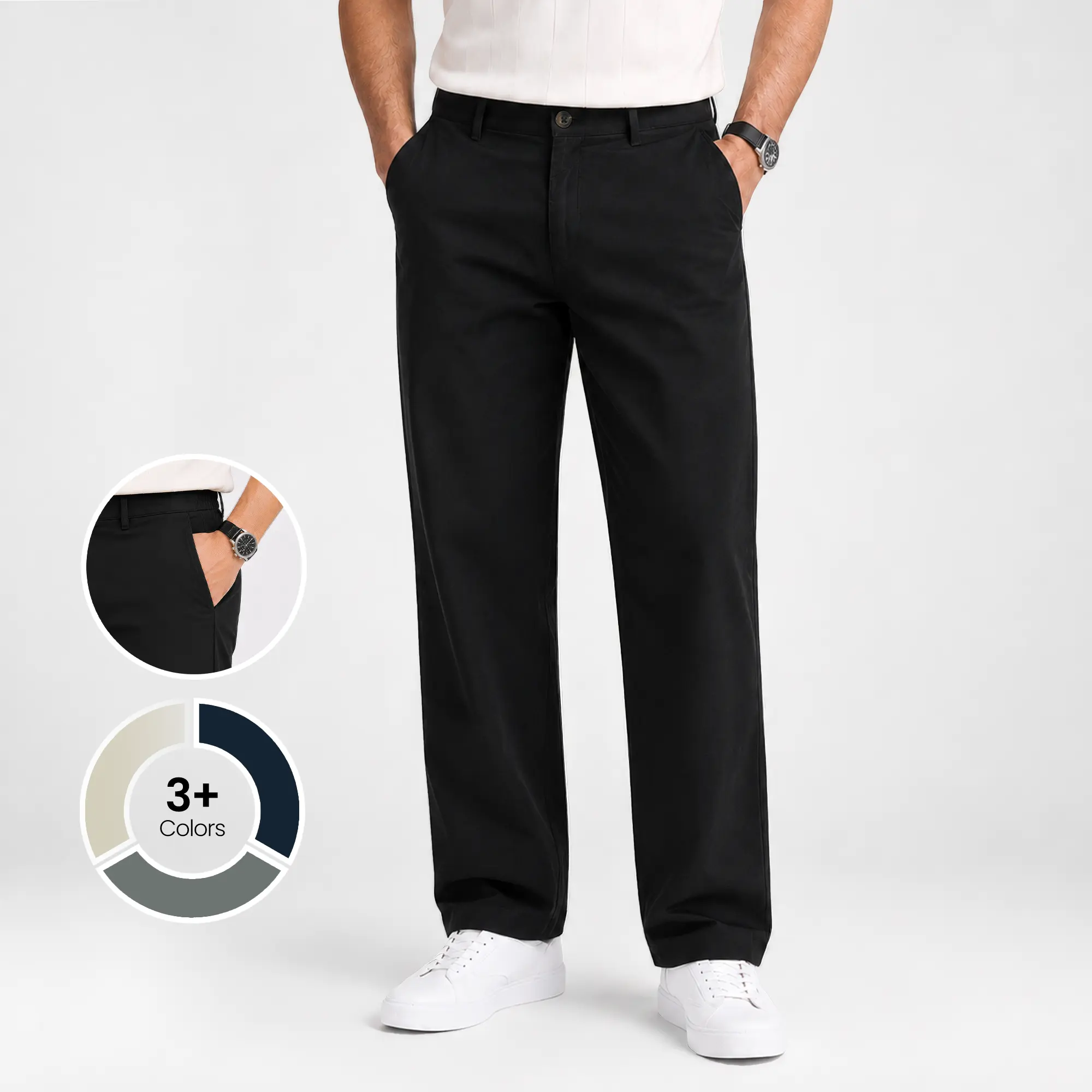 NY Threads Men's Chino Pants, Classic Straight Fit in Breathable Cotton Stretch Fabric, 4-Pocket Business Style Trousers with Belt, Evening, Casual, Button, Belt Loops, Menswear, Plain, Do Not Bleach, Solid, Tailored Detailing, Cold Wash, Casual Work Pant