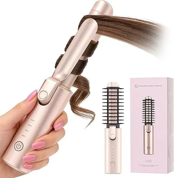 3-in-1 Wireless USB Charging Hair Curler & Straightener - Negative Ion, Safe Lock, Frizz Control for Fluffy, Silky Straight, Curly, Wavy Hair, Beach Waves, Blowout at Home, Portable Travel & Home Beauty Tool flat iron curling irons