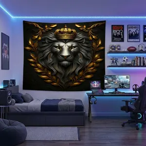 1pc Sovereign Lion King with Crown Tapestry, Modern Cool Style for Bedroom, Living Room, Ceiling Decor, Dorm, Studio, Aesthetic Wall Hanging Art