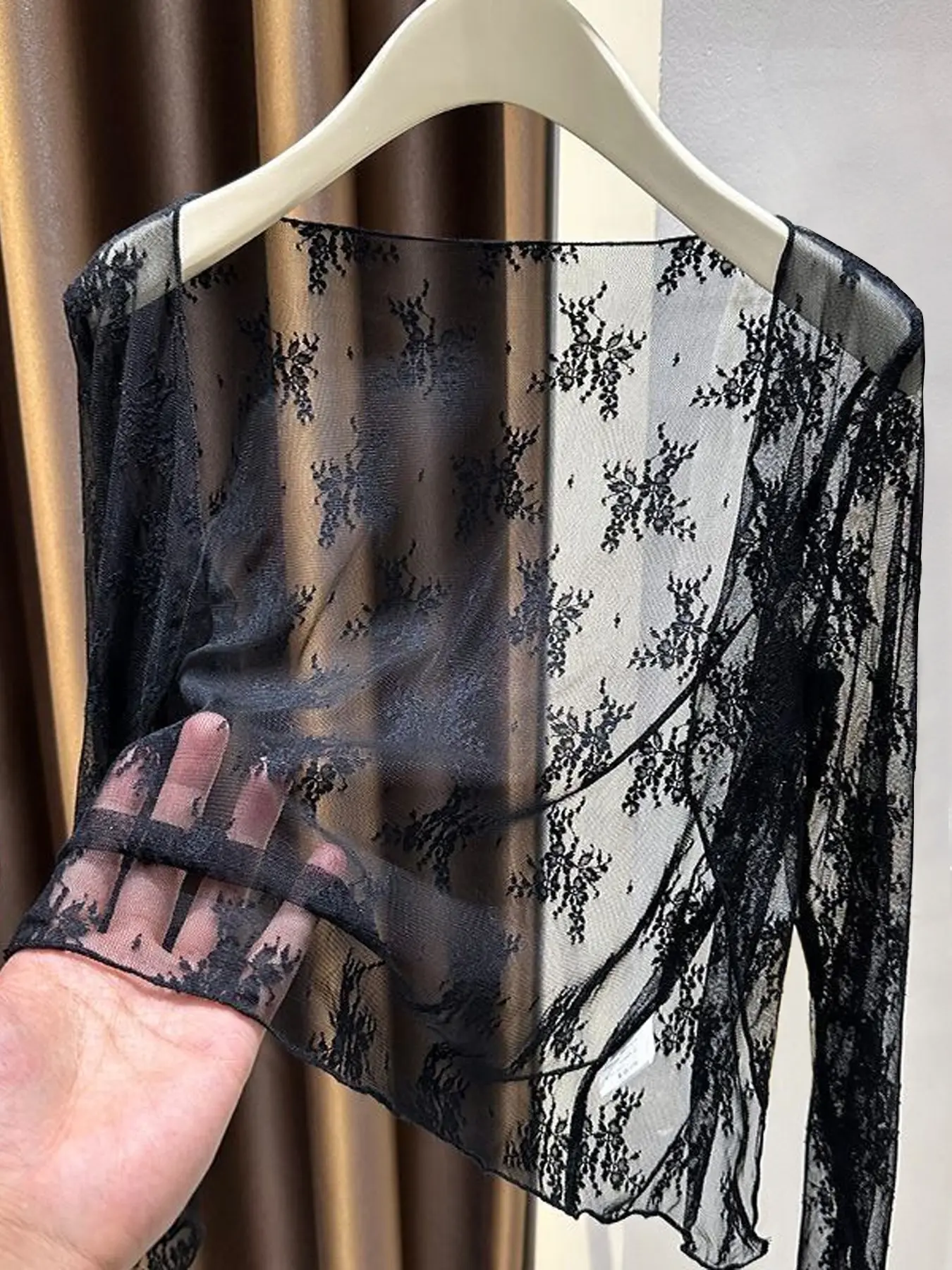 New Floral Lace Thin Open Front Cardigan Women's Sheer Sun Protection Shawl, Soft Elegant Style Outerwear Air Conditioning Top, Short Sleeve Upper Garment