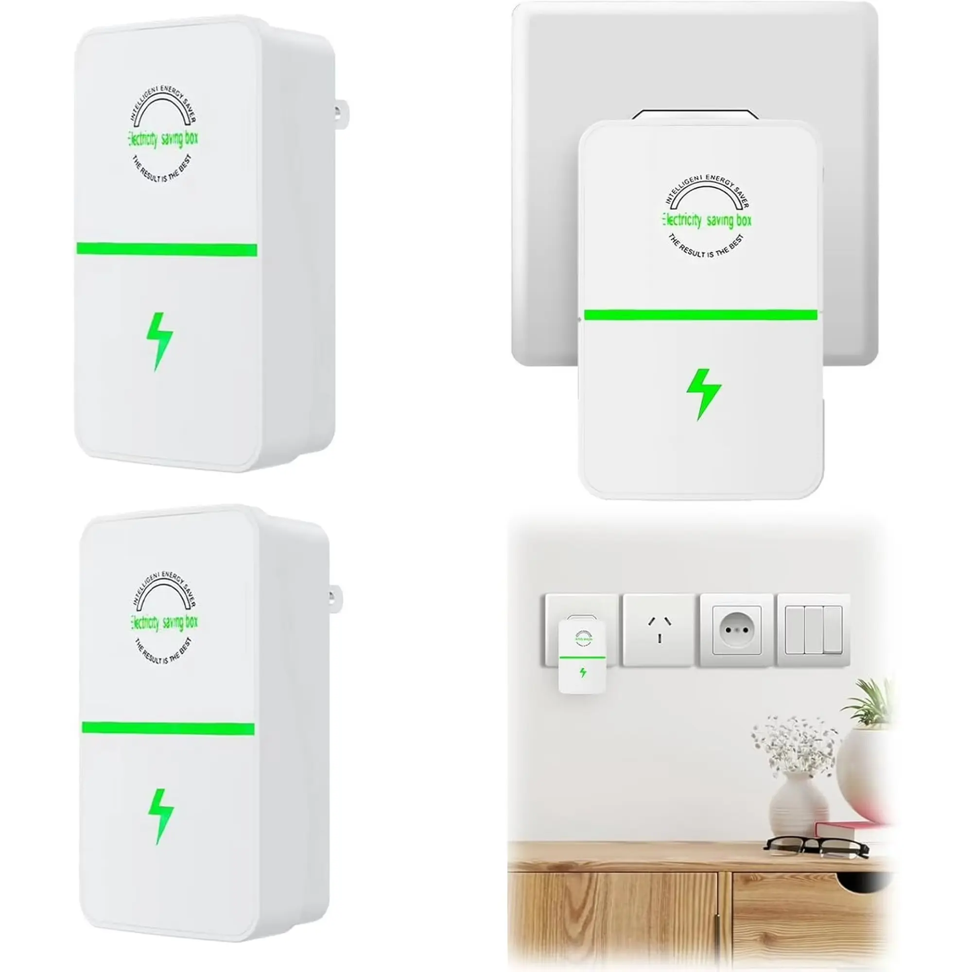 2 PCS Plug-In Power Box with US Plug,Electricity Saving Box,2026 Updated Design Compatible with 90–250V Input Range,Compact Design with Indicator Light, Suitable for Home and Office Use
