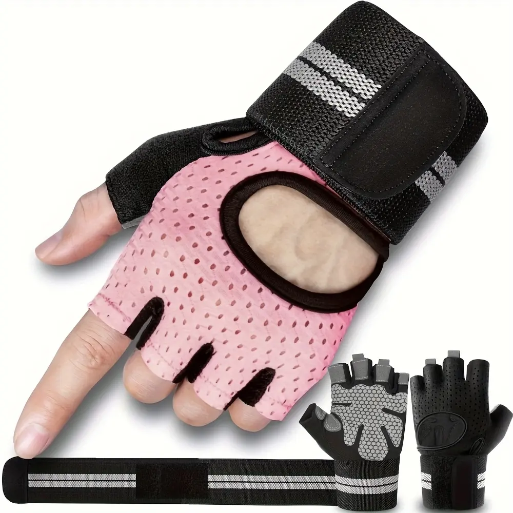 1 Pair Adjustable Wrist Wrap Fitness Gloves, Breathable Mesh Anti-Slip Grip Weight Lifting Gloves for Men & Women, 2 Color Options, Perfect for Gym Workouts, Cross Training, Cycling & Outdoor Sports