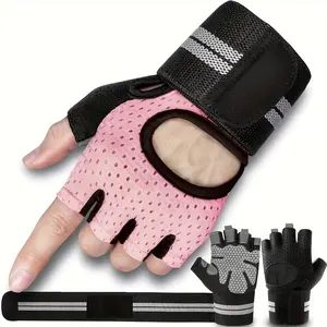 A Set of Breathable Exercise Gloves Designed for Both Men And Women, Featuring Padded Support for Weight Lifting with Wrist Wraps, Full Palm Coverage, And a Grip Suitable for Gym Workouts, Fitness, And Weight Training, Designed to Be Fingerless
